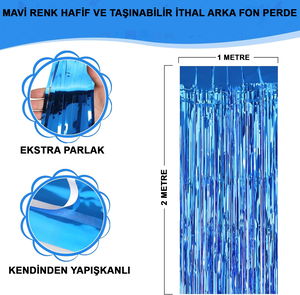 Blue Color Extra Metallized Shiny Fringed Backdrop Curtain Imported A Quality 1x2 Meters