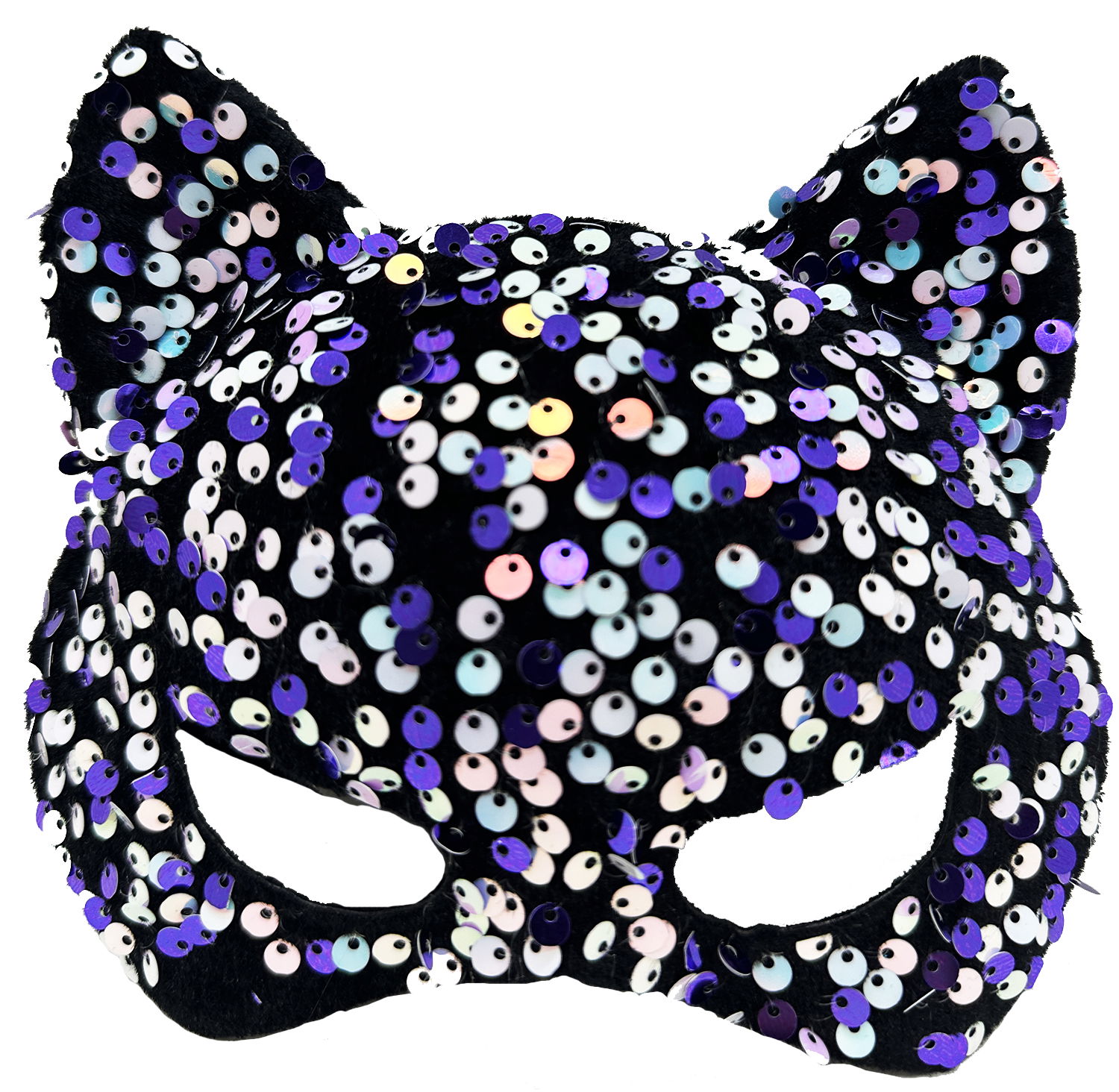 Purple White Sequined Sequin Party Mask on Black Velvet Fabric 16x14 cm