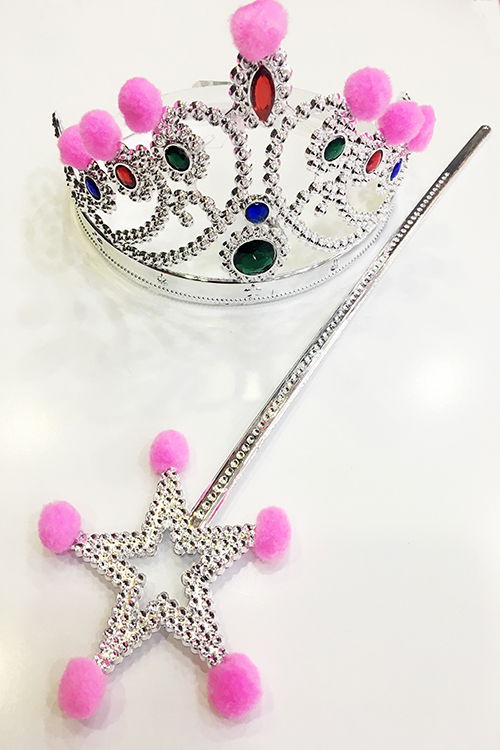 Silver Princess Crown with Pink Pompom and Silver Princess Scepter