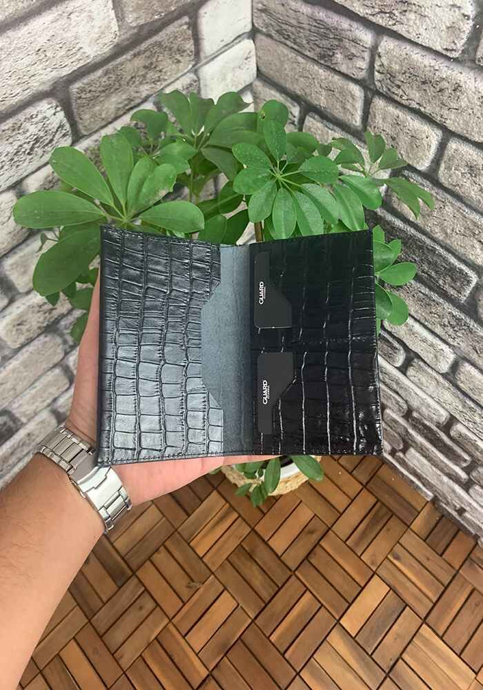 Croco Printed Black Passport Cover