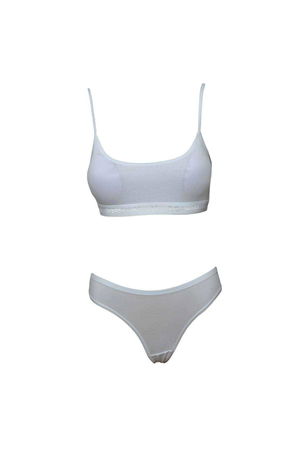 Padded Rope Straps Half Tank Top Bustier Panty Set White