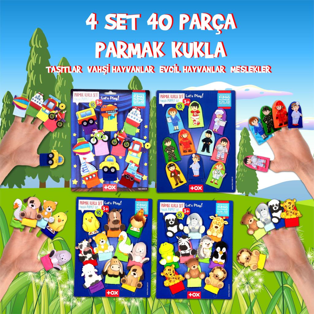 4 Sets - 40 Pieces Occupations, Vehicles, Domestic and Wild Animals Finger Puppet