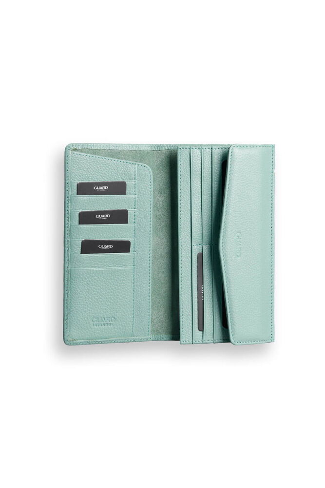 Water Green Leather Women's Wallet with Phone Entry