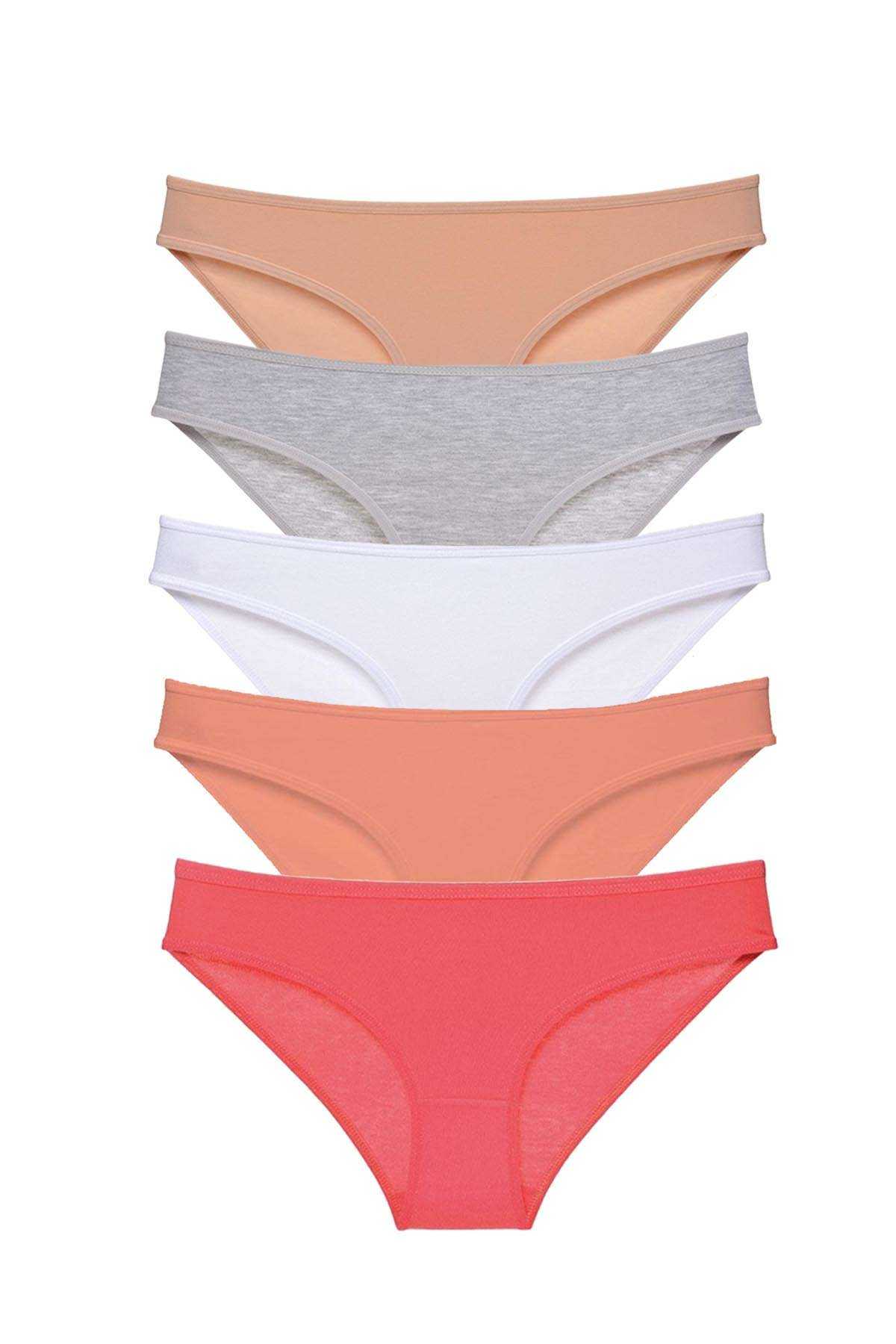 5pcs Super Eco Set Lycra Women Slip Panties Skin Gray White Powder Fuchsia