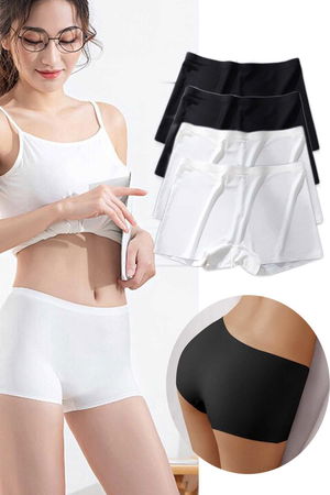 4Pcs Women Seamless Invisible Invisible No Trace Mini Shorts Boxers Black White