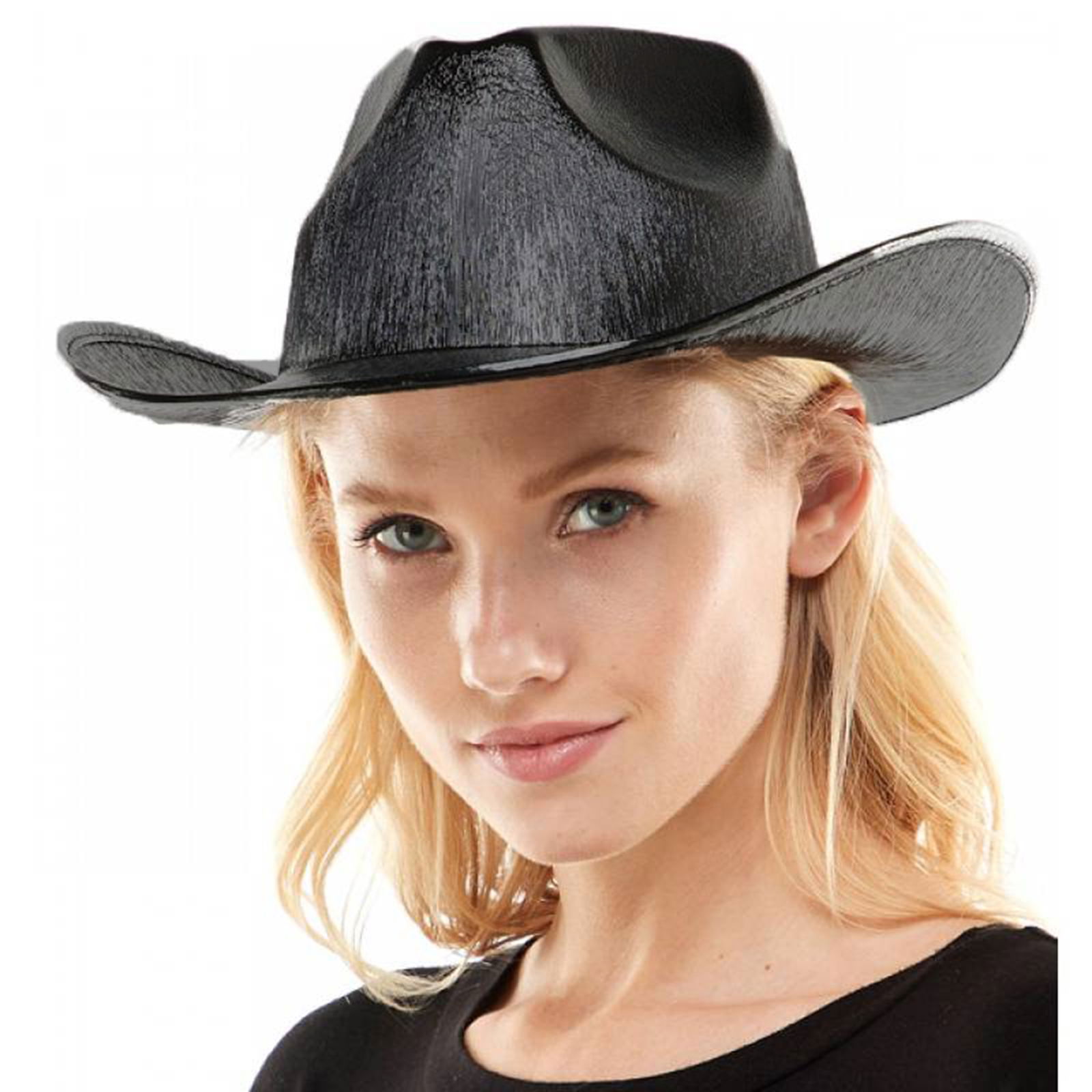 Neon Hologram Cowboy Model Party Hat Black Adult 39X36X14 cm