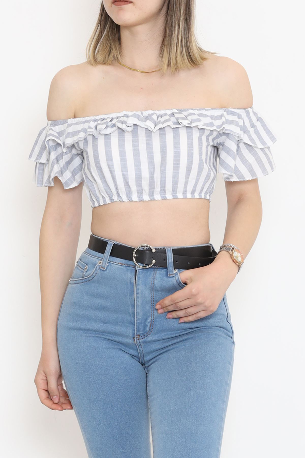 Striped Crop Blouse White-smoked