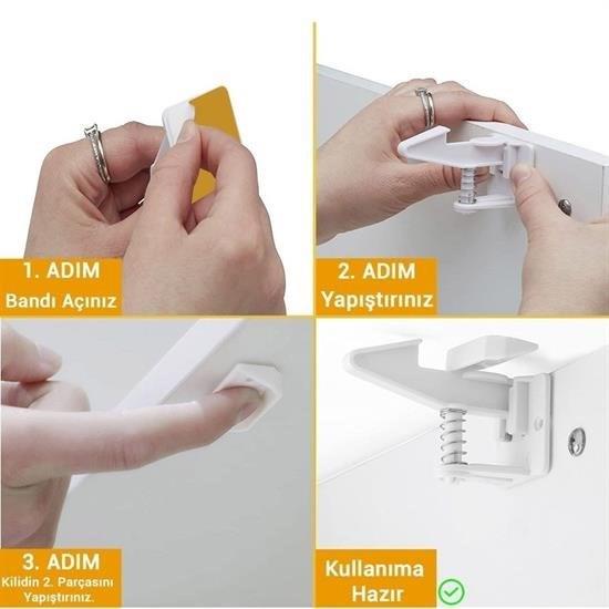 4 Pcs - Baby Child Safety Proof Adhesive Holder Hidden Safety Lock for Drawer and Cabinet