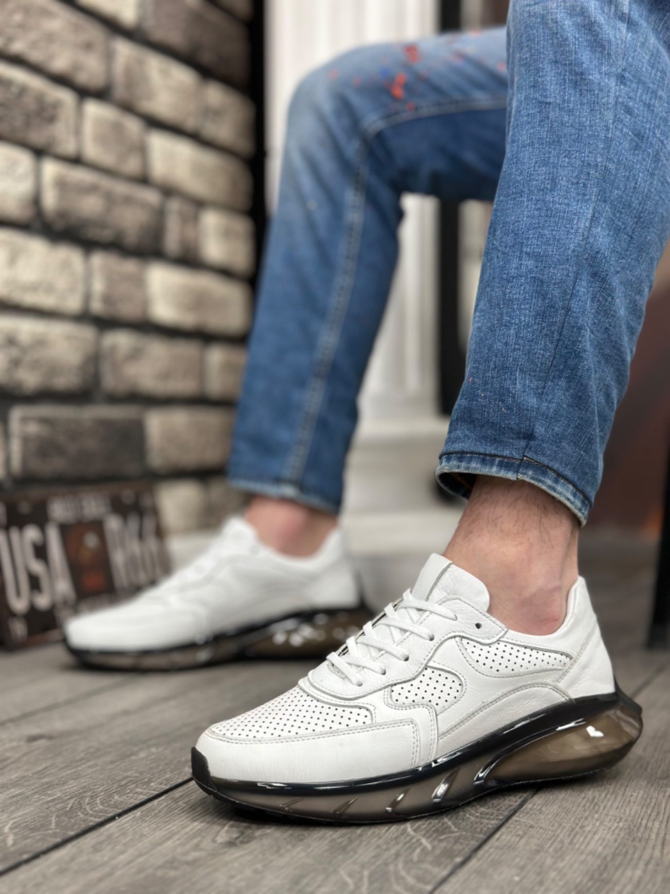 Inside Out Genuine Leather Comfortable Sole White Sneakers Casual Men's Shoes