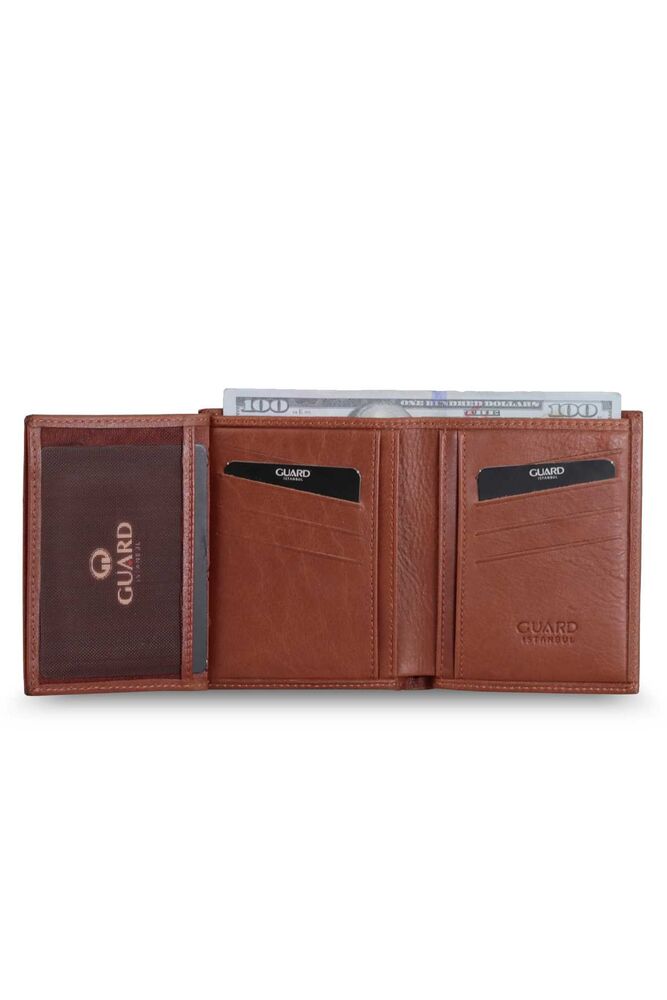 Tan Leather Men's Wallet with Cross Card Compartment