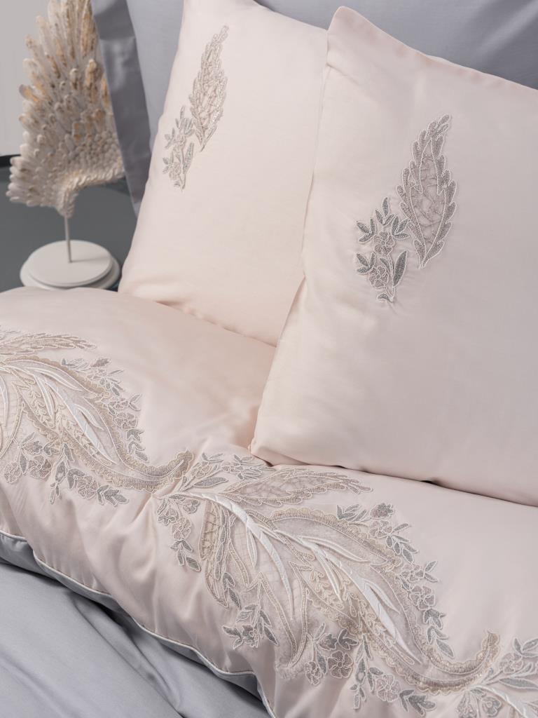 Embroidered Double Satin Duvet Cover Sheen Gray