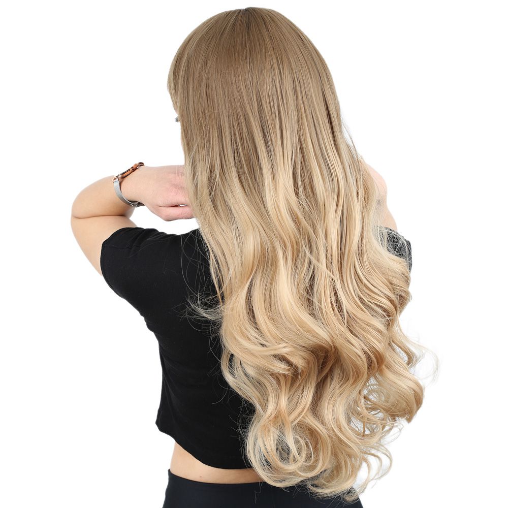 Long Wavy Kanekalon Fiber Synthetic Wig with Special Bangs / Auburn / Pumpkin Ombré