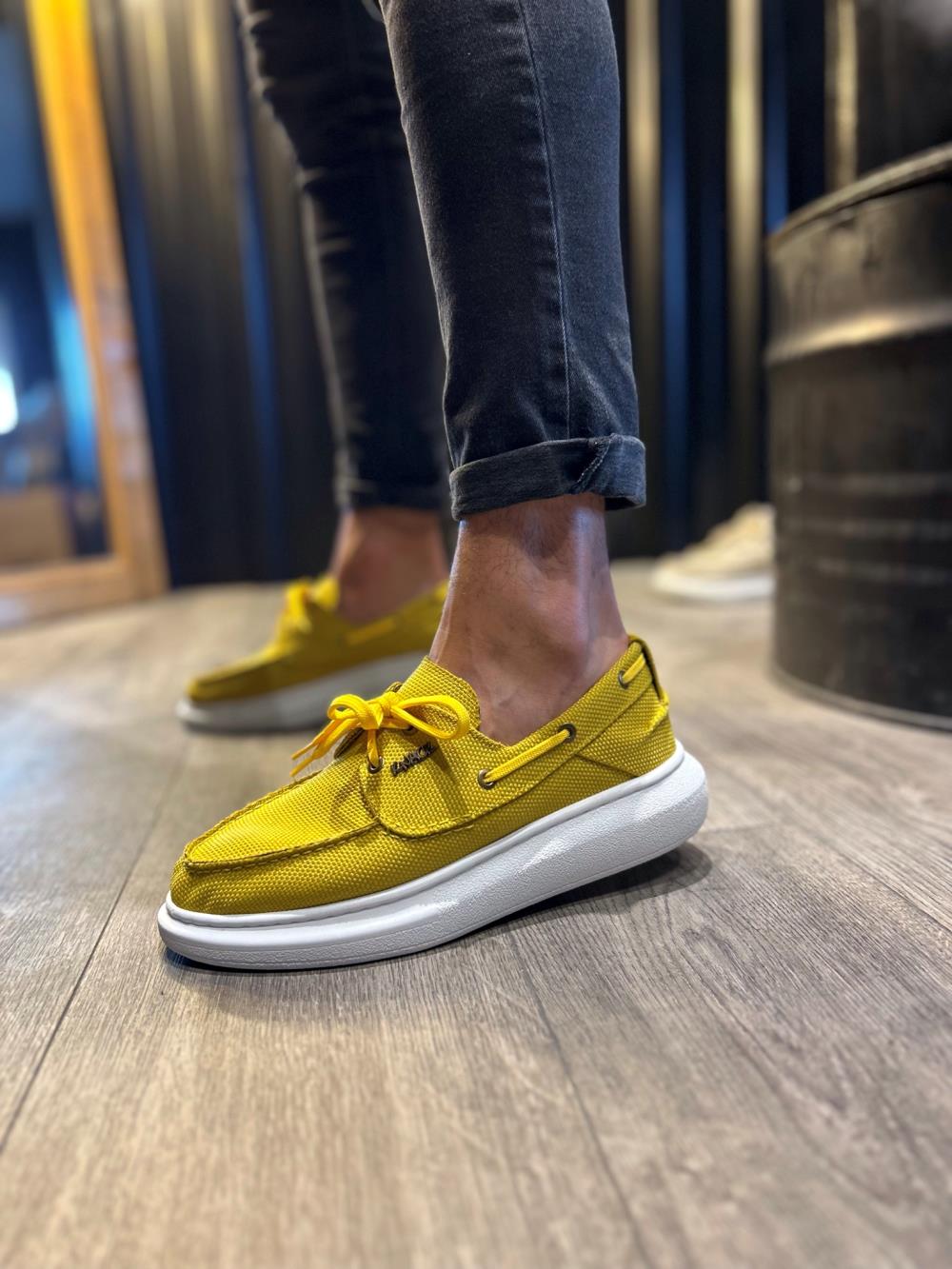 High Sole Seasonal Linen Shoes Yellow