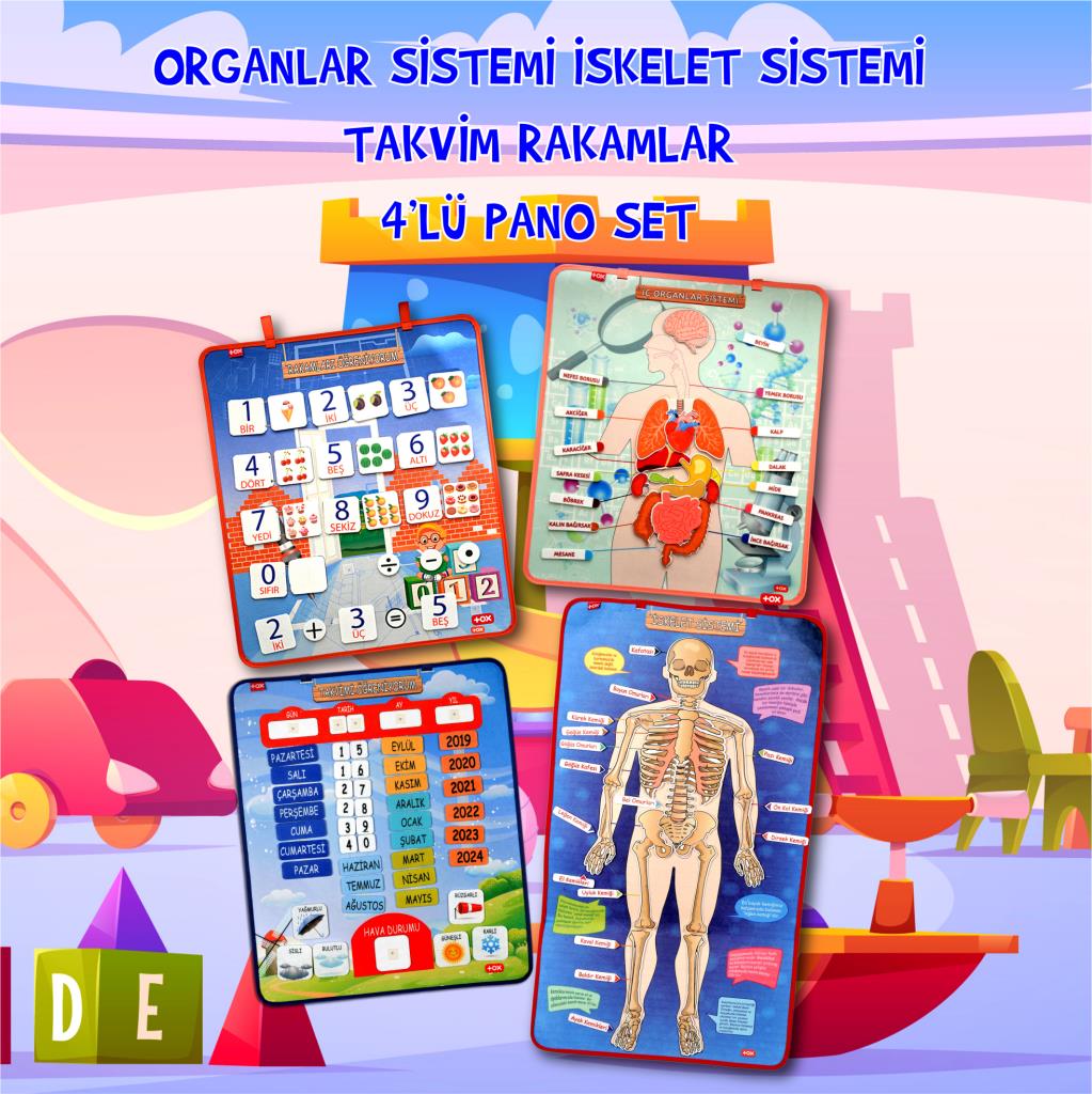 4 Sets - 151 Pieces Skeleton, Internal Organs System, Calendar and Learning Numbers Felt Velcro Wall Boards, Educational Toys