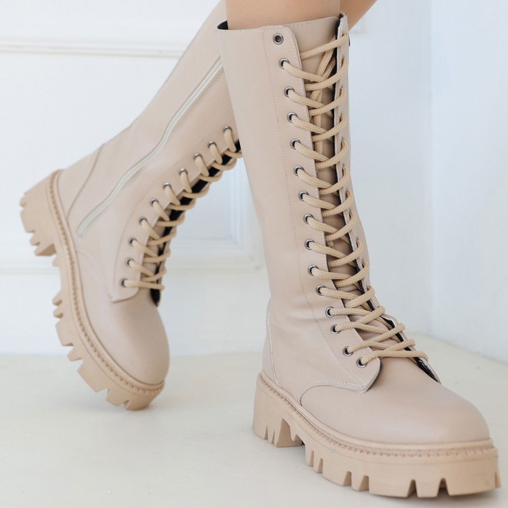 Nude Skin Lace-up Boots