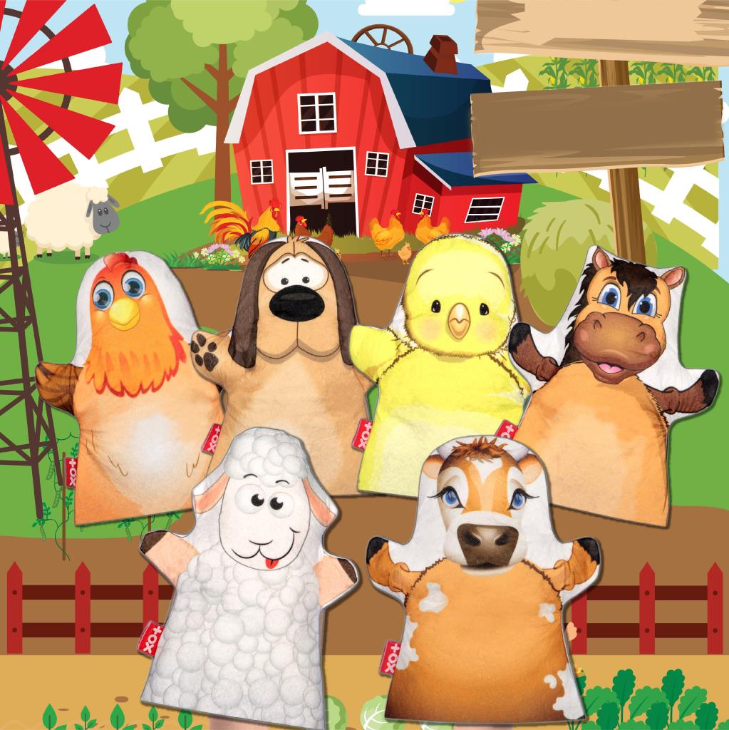 6 Piece Farm Animals Felt Hand Puppet Set , Educational Toy