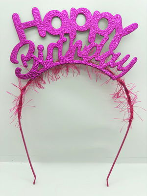 Fuchsia Color Metal Birthday Crown with Happy Birthday Italic Writing