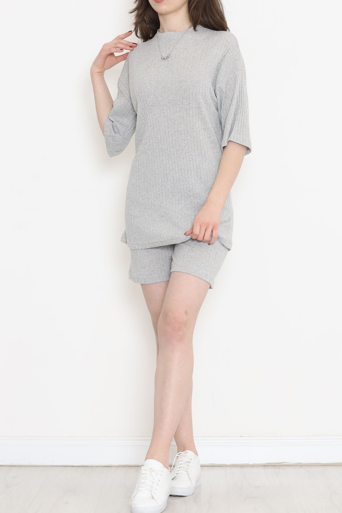 Crew-Neck Shorts Set Gray