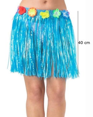 Adult and Child Compatible Blue Color Tassels Hawaiian Luau Hula Skirt 40 cm