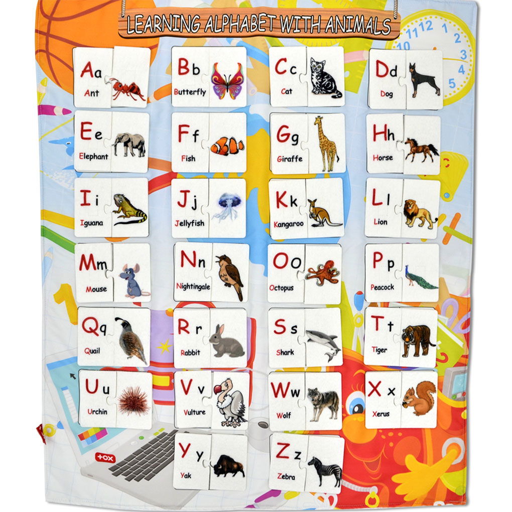 English Alphabet Part-Whole Animals Matching Felt Velcro Wall Board , Educational Toy