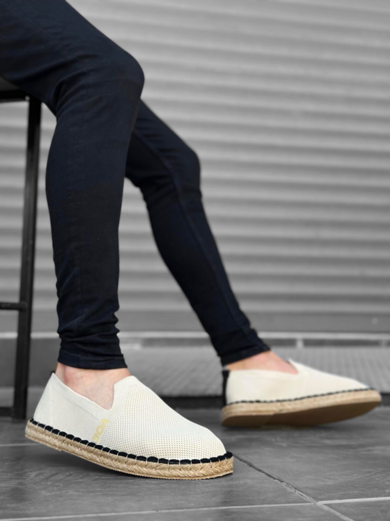 Comfortable Flat Sole Espadrille Knitted Tricot Beige Casual Men's Shoes