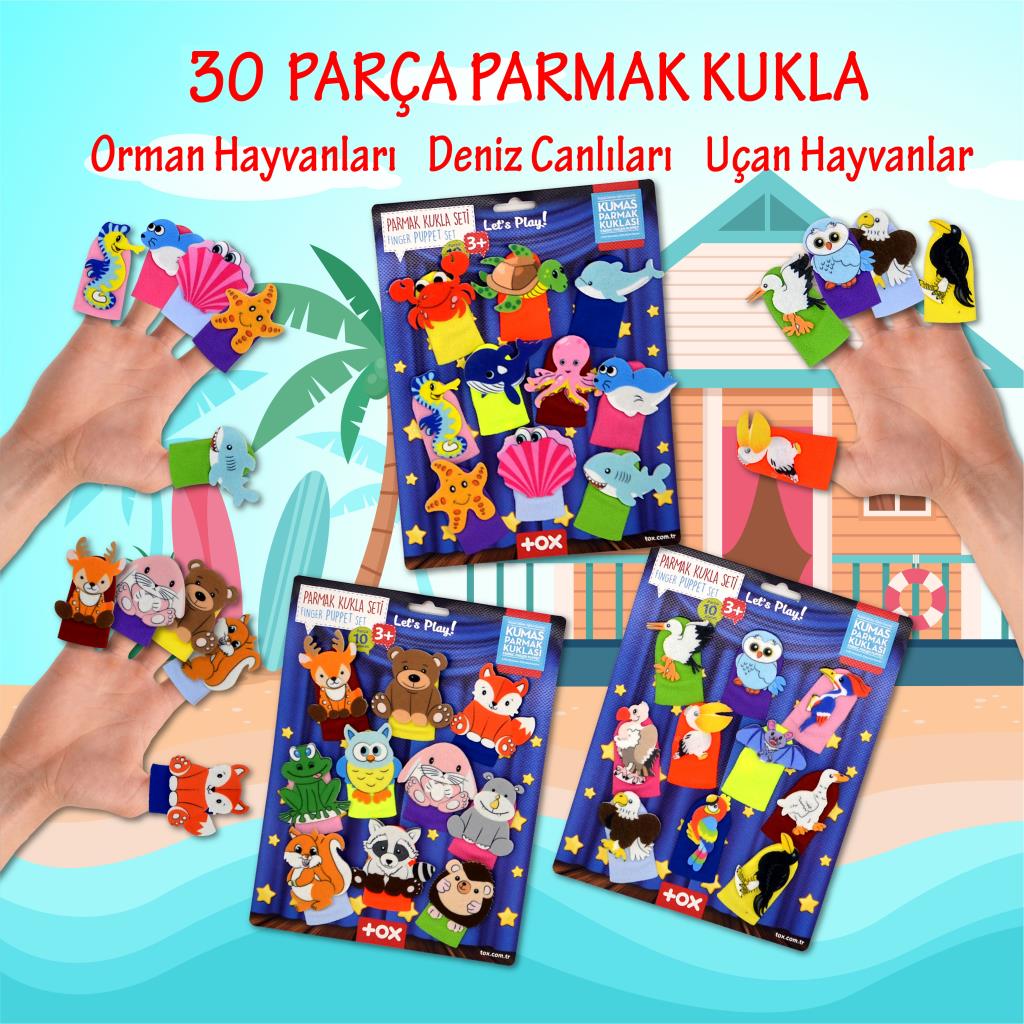 3 Set - 30 Pieces Sea Creatures, Forest and Flying Animals Finger Puppet