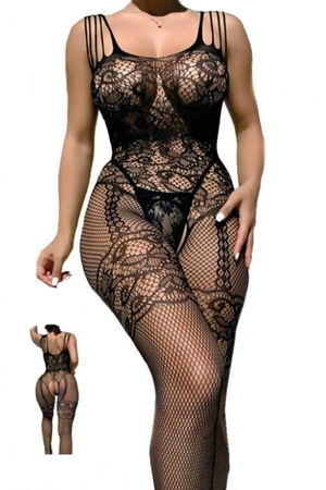 Night Light Women's Black Mesh Lace Detailed Body Socks 5006