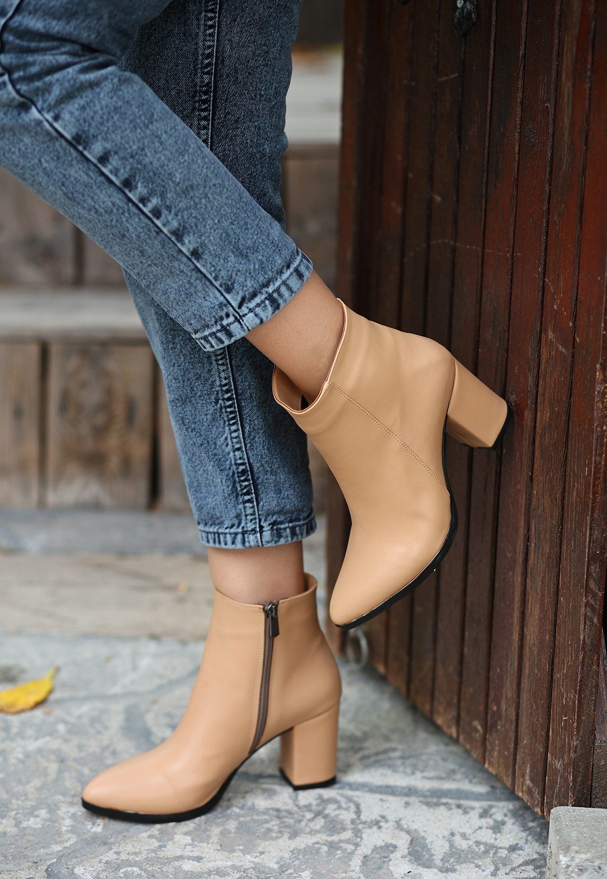 Cream Skin Heeled Boots