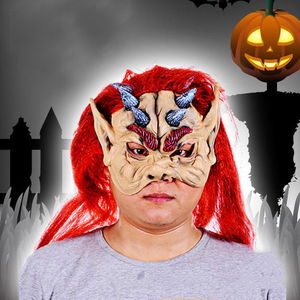 Latex Asterix Viking Hobbit Mask with Red Hair Half Face Horns