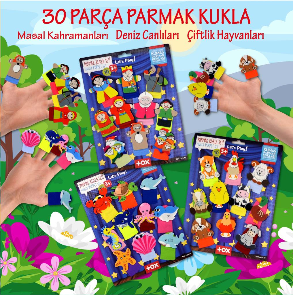 3 Sets - 30 Pieces Fairy Tale Heroes, Sea Creatures and Farm Animals Finger Puppets