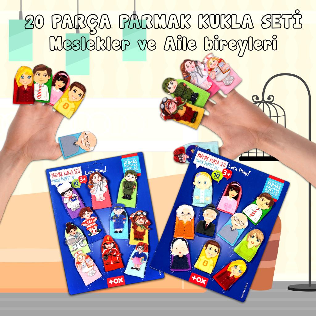 2 Sets - 20 Pieces Family Members and Professions 20 Piece Finger Puppet