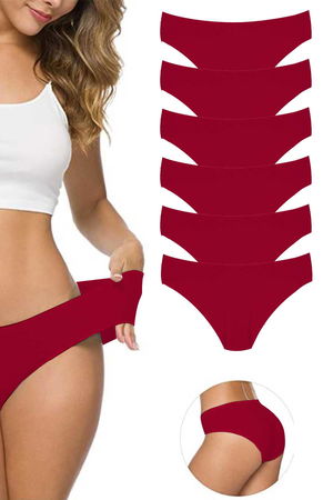 6Pcs Women's Seamless Laser Cut Stretchy Non-marking Panties Burgundy