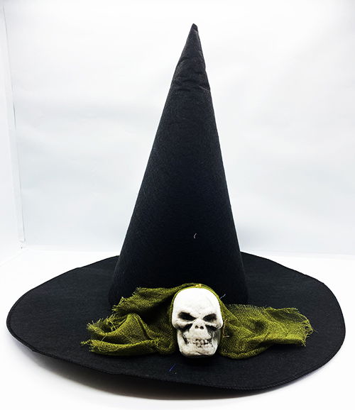 Black Color Green Veiled Skull Themed Witch Hat 35x38 cm