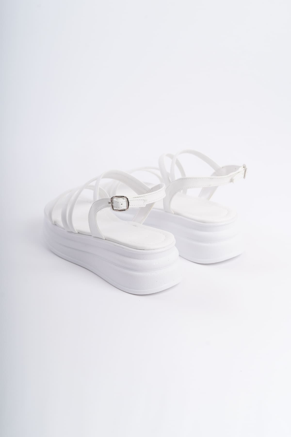 CLZ948 Women's Orthopedic Sandals BT White with Thin Buckle Stripe Detail