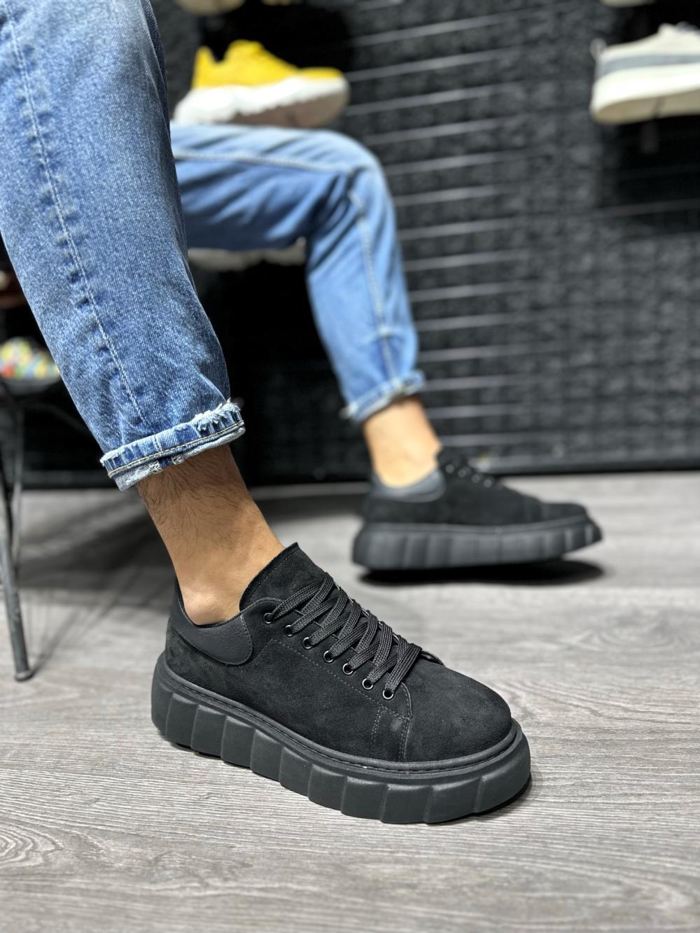 High Sole Casual Suede Shoes Black (Black Sole)