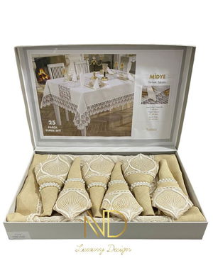 25 Piece Tablecloth Set Mussel Cappuccino