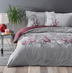 Özdilek Double Ranforce Duvet Cover Flor Borgonha Gray