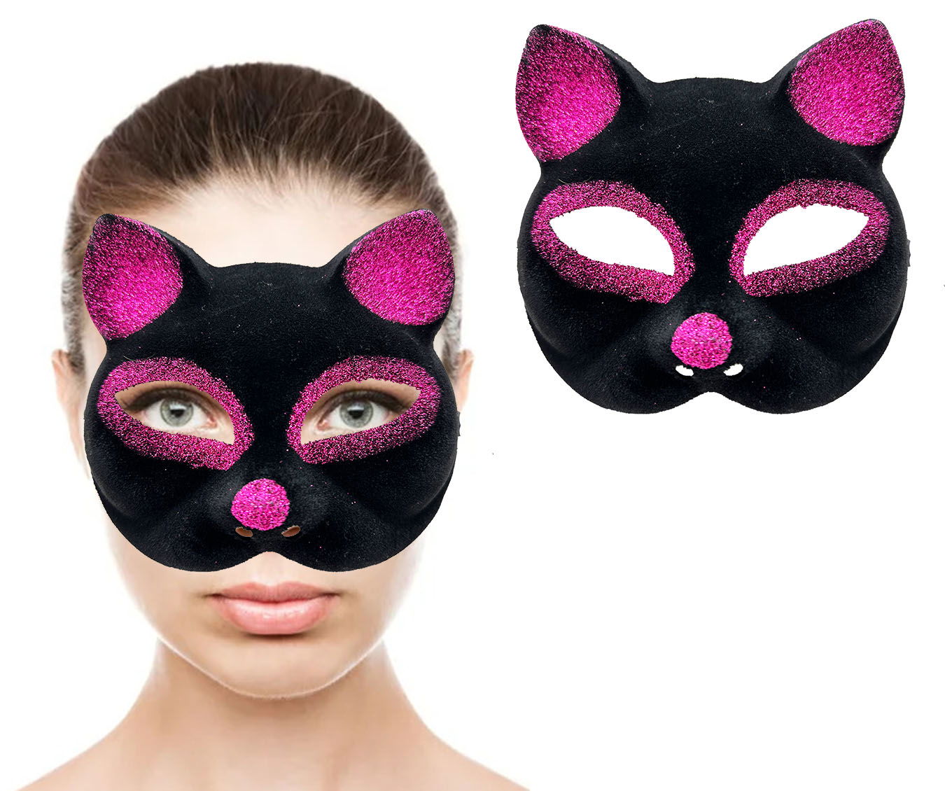 Black Color Fuchsia Silvery Suede Covering Cat Mask 18x14 cm