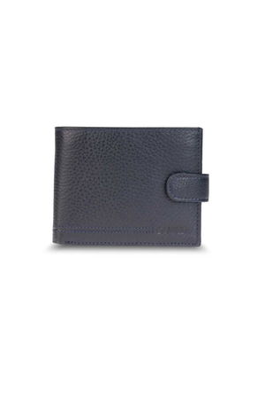 Horizontal Navy Blue Genuine Leather Men's Wallet with Pat