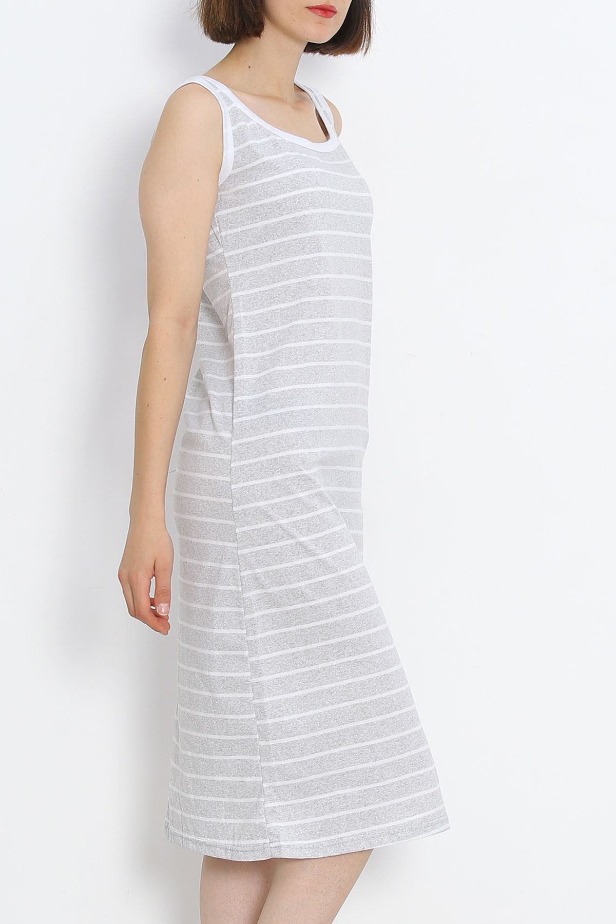 Striped Garnished Suprem Dress Gray