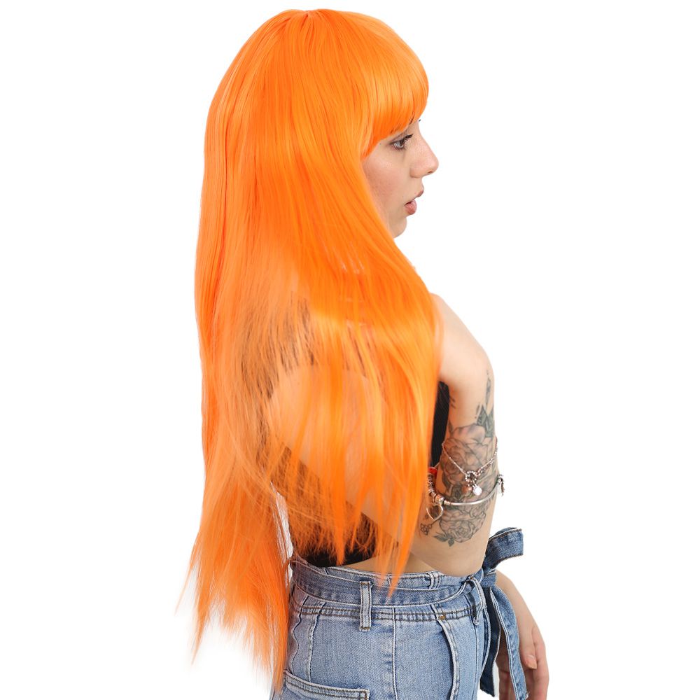 Kanekalon Fiber Synthetic Wig with Long Bangs / Orange