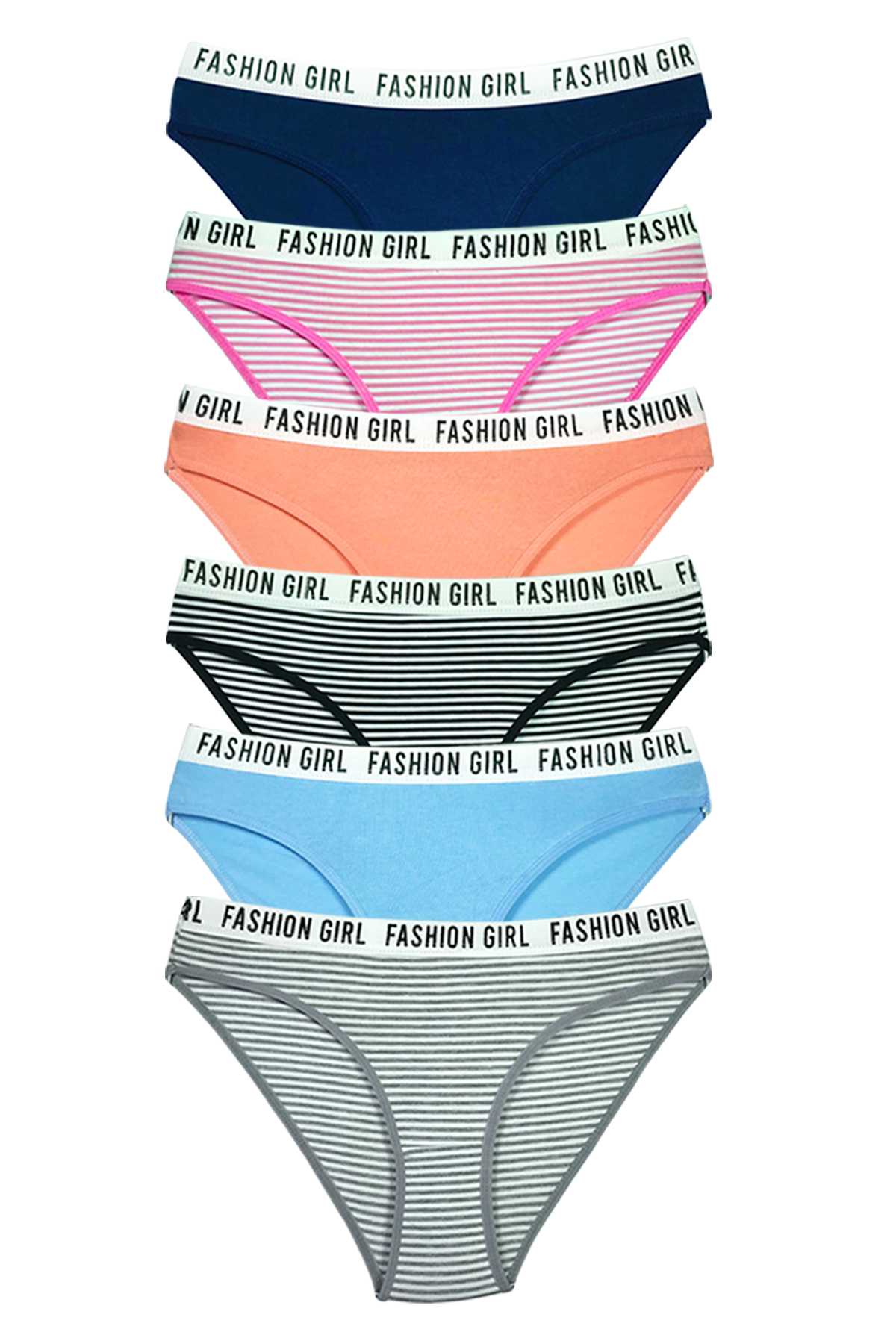 6 Pcs Elastic Cotton Women's Panties with Written Waist