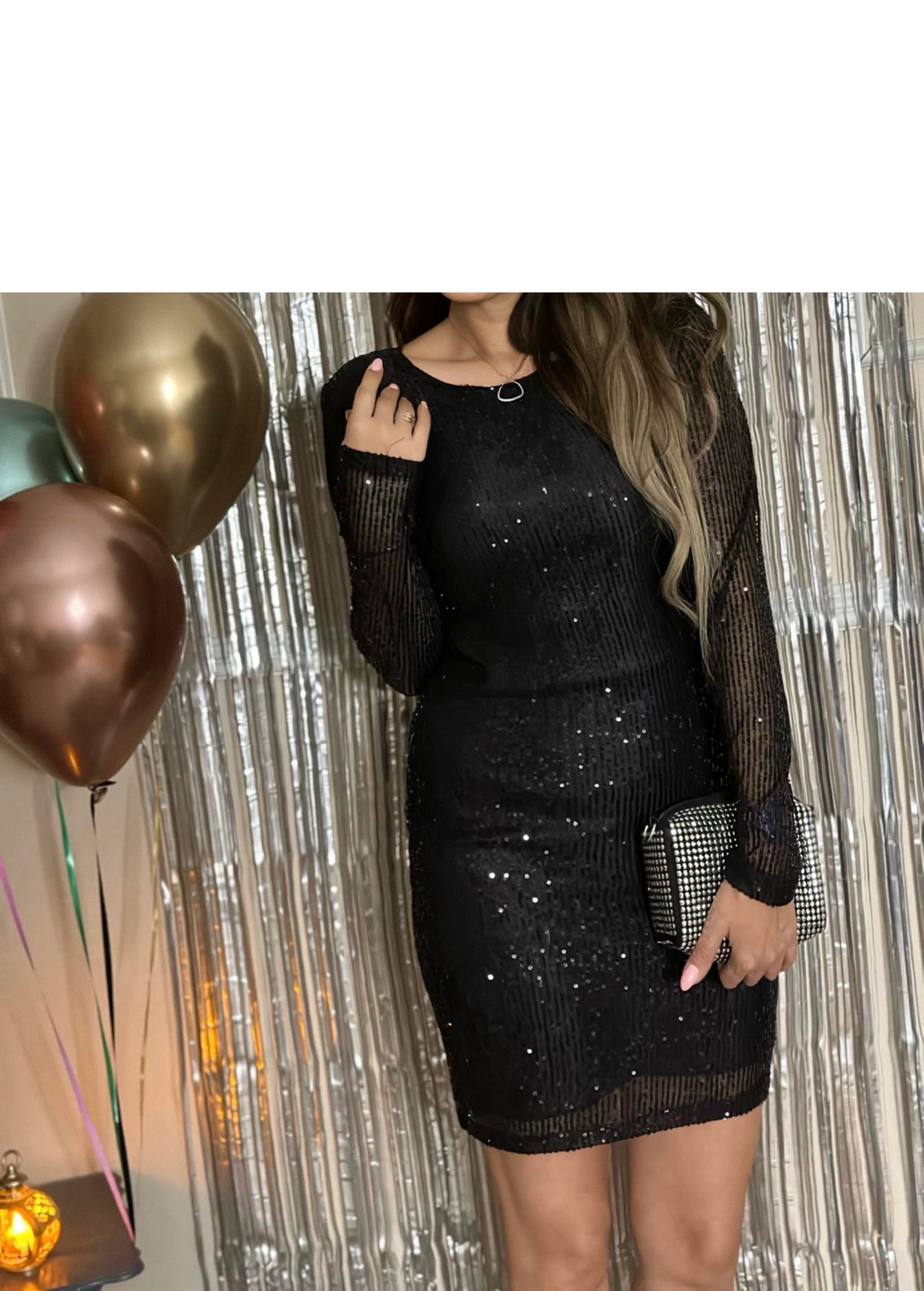 Sequin Sequin Dress Comfortable Fit - Black