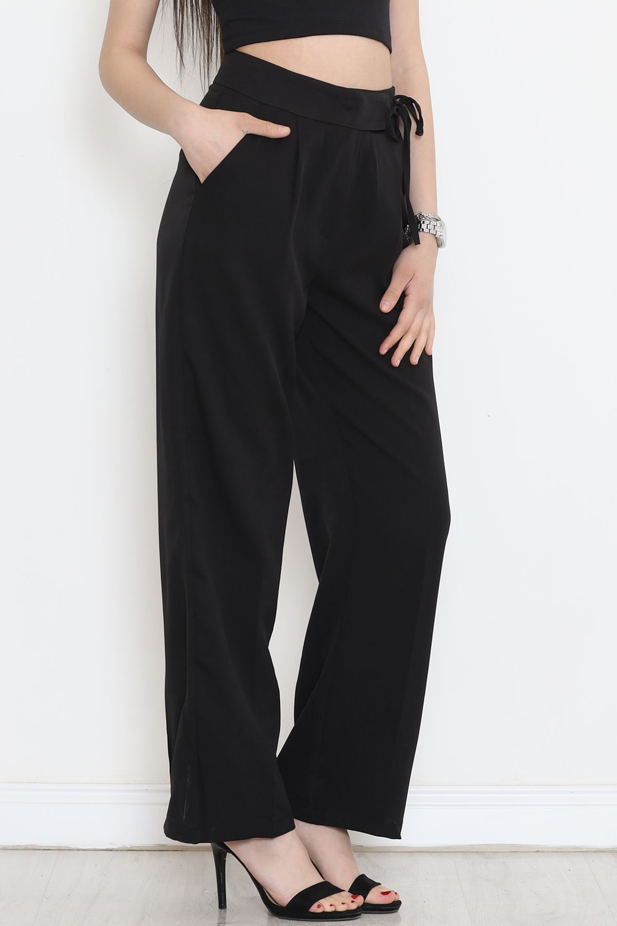 Palazzo Pants with Waist Ties Black