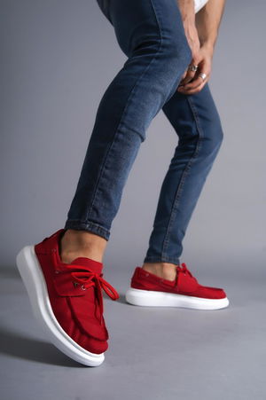 High Sole Seasonal Linen Shoes Red