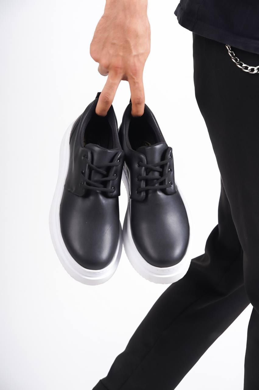 Black Leather Lace-up Casual Men's Shoes