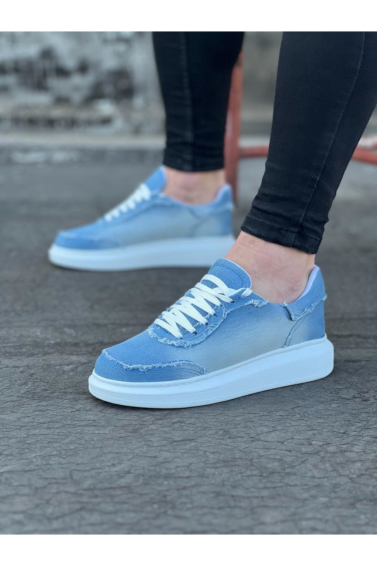 8 Ice Blue Denim Fabric Men's Casual Shoes