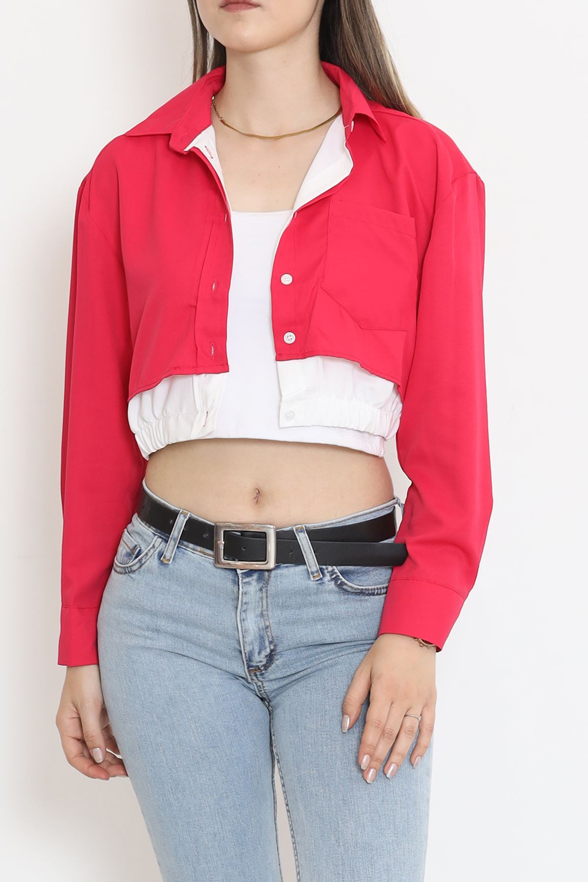 Crop Pocket Shirt Fuchsia