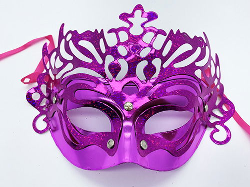 Metallized Extra Shiny Hologram Party Mask Fuchsia Color 23x14 cm