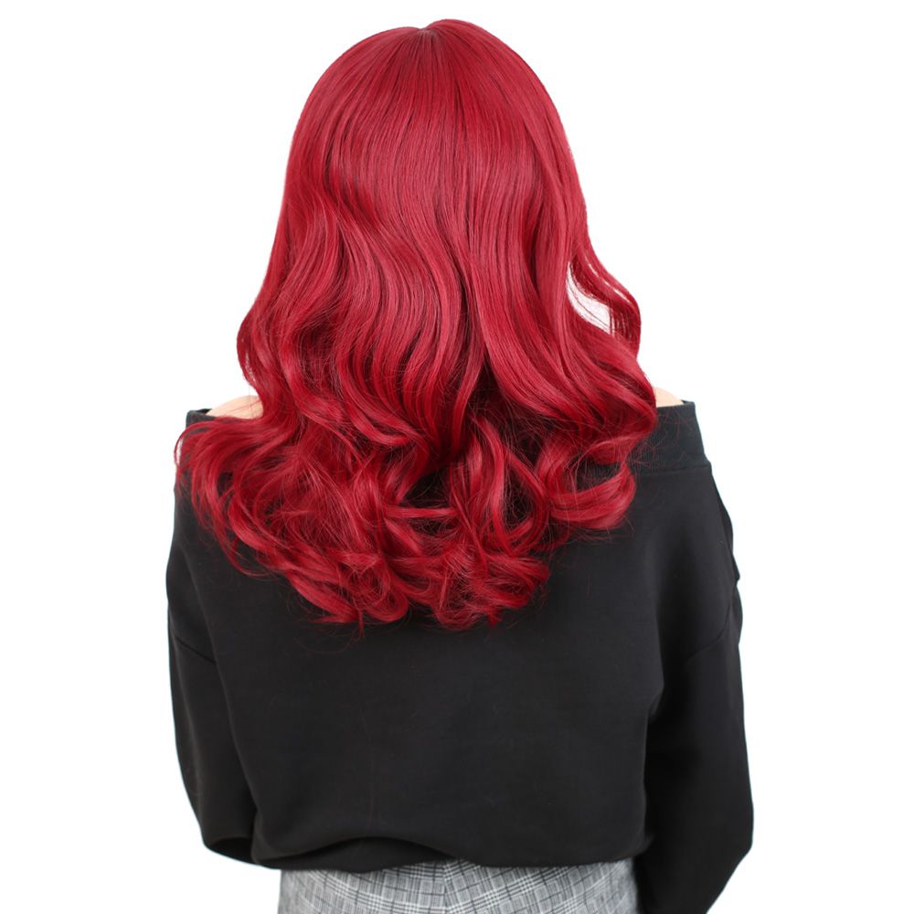 Medium Length Kanekalon Fiber Synthetic Wig with Wavy Custom Bangs / Red